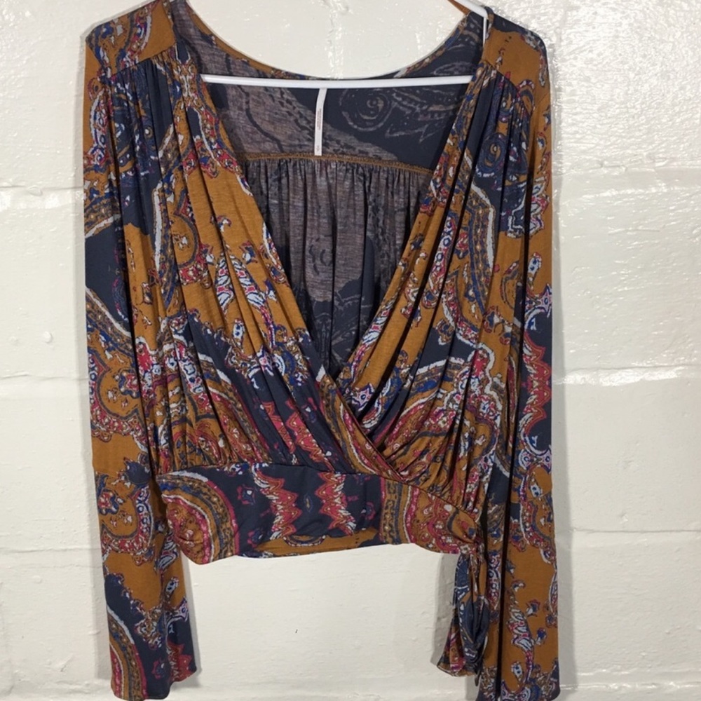 Free People Flare Sleeve Wrap Top Paisley S